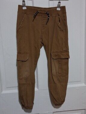 Kids Brown Khaki Cargo Jogger Pants with Elastic Waist Size 8